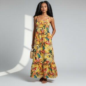 Farm Rio Colorful Parrot Maxi‎ Dress S